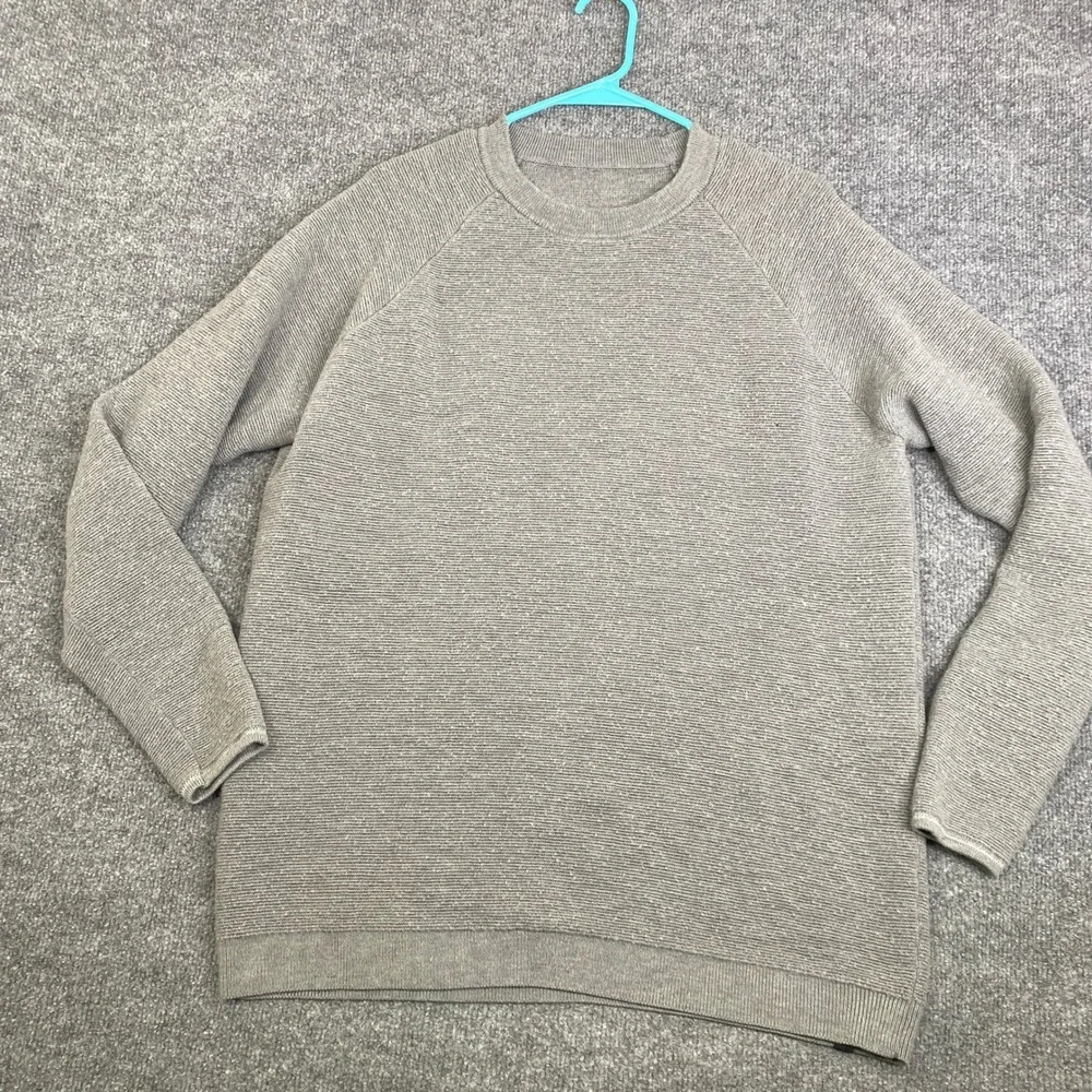Lululemon Athletica Mens Textured Knit Crewneck Sweater Heathered Grey Raglan